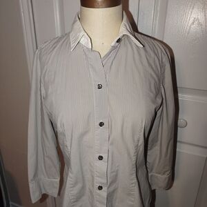 New York & Company Women's Striped Button Down Shirt - Gray